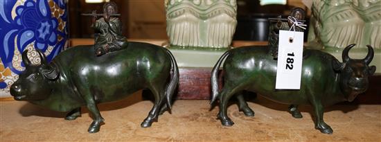 Pair Japanese figures on an Ox